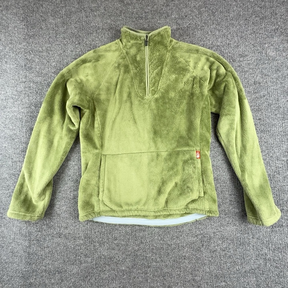 The North Face Fleece Jacket Womens Large Green 1/4 Zip Kangaroo Pocket Pullover